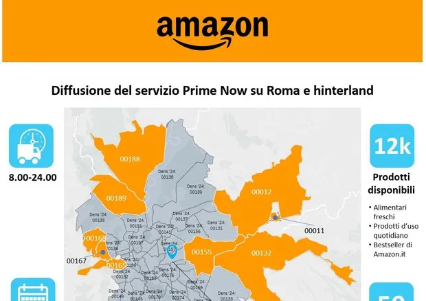 E-commerce: Amazon amplia a Roma selezione prodotti Aperto centro di distribuzione urbano per servizio Prime Now