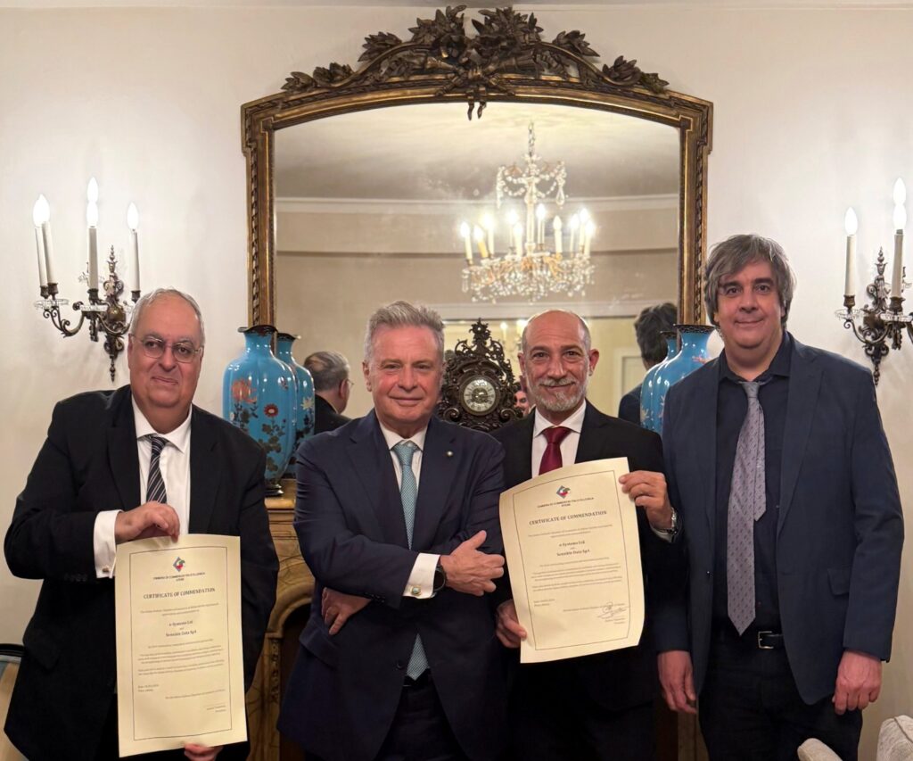 ‘Επαινος του Έλληνο-Ιταλικού Επιμελητηρίου Αθήνας στις εταιρείες “e-Systems” και “Sensible Data” για την ενίσχυση των εμπορικών δεσμών μεταξύ Ελλάδας και Ιταλίας